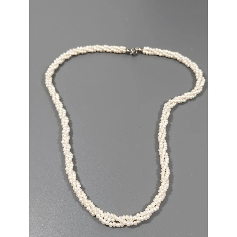 Vintage Faux Pearl Multi Strand Twist Collar‎ Necklace Ivory 18